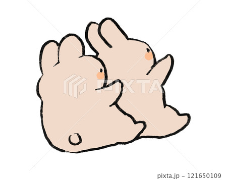 くっついたうさぎのゆるい手描きイラストのイラスト素材 [121650109