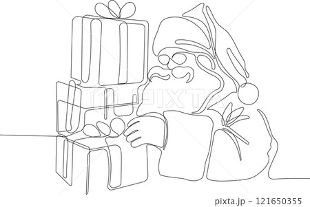 One continuous line drawing Santa Claus on reindeer and sled. concept for Christmas and New Year. vector illustration. Vector illustration 121650355
