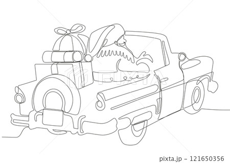 One continuous line drawing Santa Claus on reindeer and sled. concept for Christmas and New Year. vector illustration. Vector illustration 121650356