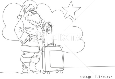 One continuous line drawing Santa Claus on reindeer and sled. concept for Christmas and New Year. vector illustration. Vector illustration 121650357