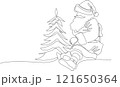 One continuous line drawing Santa Claus on reindeer and sled. concept for Christmas and New Year. vector illustration. Vector illustration 121650364