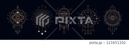 Sacred Geometric Symbol with Eye, Dreamcatcher and Figure Vector Set 121651102