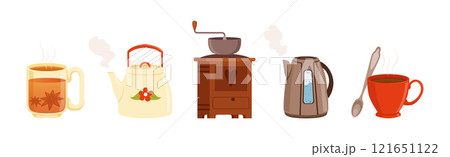 Tea and Coffee Brewing and Preparation Vector Set 121651122