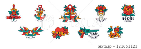 Old School Traditional Tattoos Emblem Vector Set 121651123