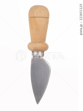 Cheese knife with wooden handle, isolated on white background 121651125