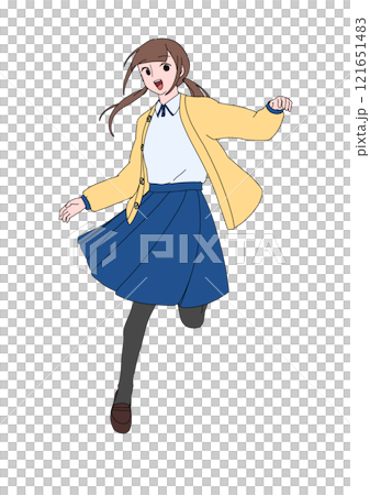 カーディガンを着た青い制服の元気なツインテールの女の子がはしゃいでいる絵 カーディガンを着た青い制服の元気なツインテールの女の子がはしゃいでいる絵 121651483
