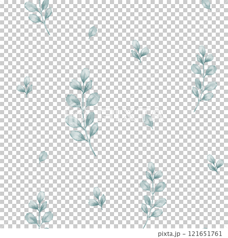 Watercolor seamless pattern with green eucalyptus branches and leaves. Illustration for wallpaper, wrapping paper. Background in minimalist style for baby textile or botanical banner. Green backdrop. Watercolor seamless pattern with green eucalyptus branches and leaves. Illustration for wallpaper, wrapping paper. Background in minimalist style for baby textile or botanical banner. Green backdrop. 121651761