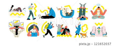 Creative workspace, modern flat vector concept illustration of a person working with a computer Remote work, flexibility, independence, efficiency, mobility, synergy, freedom 121652037