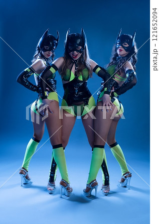 Sexy cat girls beckon with their bodies in trandy outfit on high heels 121652094