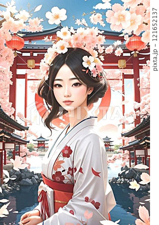 日本女性の成人式を祝う花々 121652137