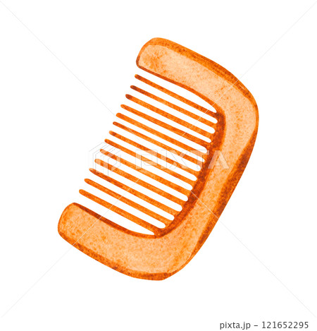 Illustration of a baby comb. Made in watercolor technique. Beige comb for a baby, the drawing is done by hand 121652295