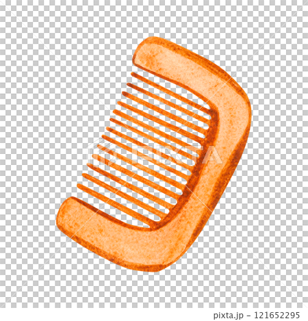 Illustration of a baby comb. Made in watercolor technique. Beige comb for a baby, the drawing is done by hand 121652295