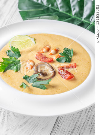 Creamy Tom Yum Soup with Shrimp and Coconut Milk, Thai Cuisine 121652303