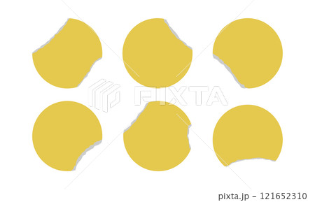 Yellow paper stickers with ripped edges 121652310