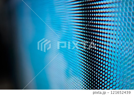 Detailed Close Up of a Colorful LED Screen Showcasing Vibrant Pixels and Designs 121652439