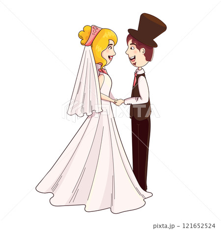 Cartoon Wedding Couple Illustration in Romantic Style Cartoon Wedding Couple Illustration in Romantic Style 121652524