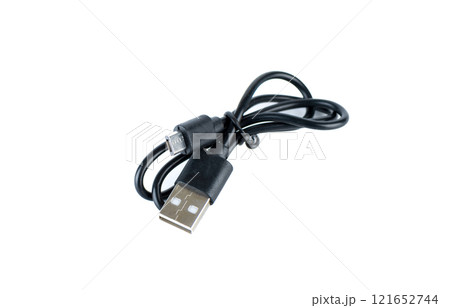 USB cable with micro USB connector on white background. 121652744