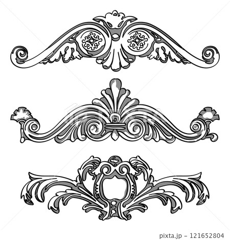 Greek decorative element flower, greek vector shape, stucco decoration, cartouche 121652804