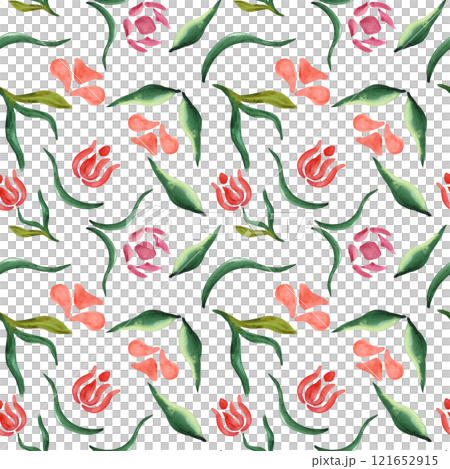 Abstract flowers. Seamless pattern of abstract watercolor flowers on a white background. For your design 121652915