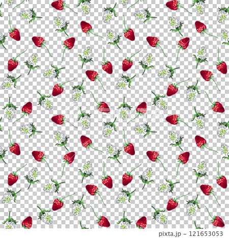 Victoria's basket. Seamless pattern. Watercolor botanical illustration of strawberries isolated on white background. For your design 121653053