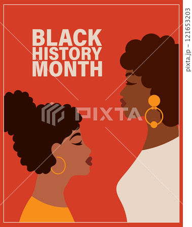 Black History Month poster with african american women. Flat style illustration, template for background, banner, card Black History Month poster with african american women. Flat style illustration, template for background, banner, card 121653203