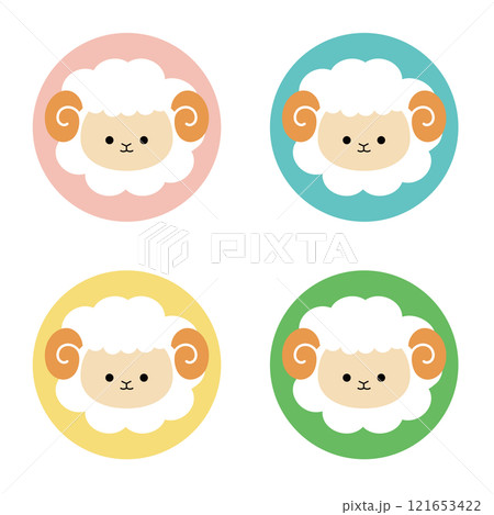 かわいい羊の顔イラストセット かわいい羊の顔イラストセット 121653422