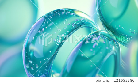 Close-up of teal liquid bubbles in motion Close-up of teal liquid bubbles in motion 121653586