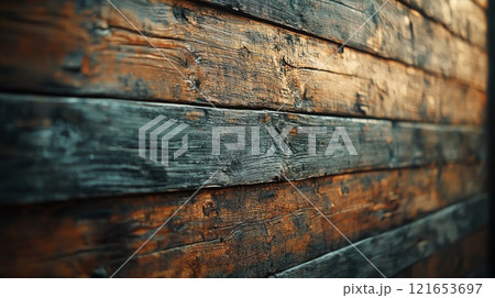 Weathered Wooden Wall with Rustic Texture 121653697