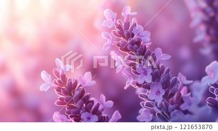 Lavender flowers in warm soft focus light 121653870