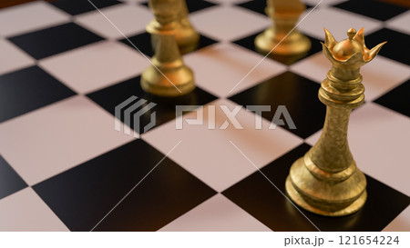 The Gold chess on Board for Business or Board game concept 3d rendering. 121654224