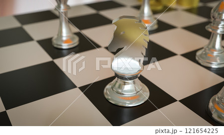 The Silver chess on Board for Business or Board game concept 3d rendering. The Silver chess on Board for Business or Board game concept 3d rendering. 121654225