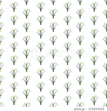 Bouquet of snowdrops. Blossoming bud with leaves. Watercolor seamless pattern. Can be used for textile design, paper products 121654383