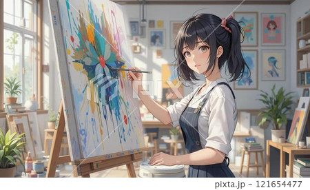 絵画　イラスト　女性 絵を描く女性のイラスト素材 [121654477] - PIXTA