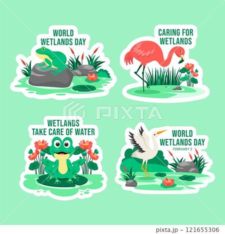 Hand-Drawn and Flat Cartoon Illustration for World Wetlands Day Label 121655306