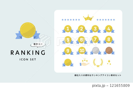 ランキング用ブルーリボンのメダルアイコン素材セット(数字入り) 121655809