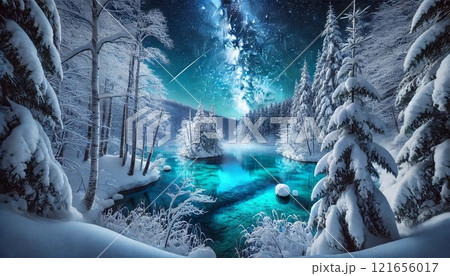 北海道美瑛町青の池　冬 121656017