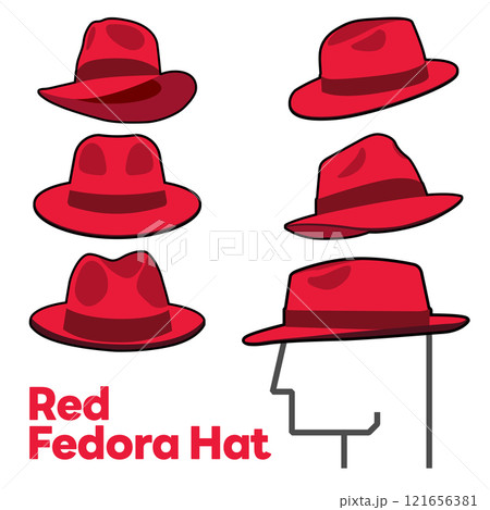 Set Blank Red Fedora Hat Vector for Template. Red Fedora Hat Technical Fashion Illustration. Red Fedora Hat Isolated on White Background. Vector Illustration. All in a single layer. Elements for Set Blank Red Fedora Hat Vector for Template. Red Fedora Hat Technical Fashion Illustration. Red Fedora Hat Isolated on White Background. Vector Illustration. All in a single layer. Elements for 121656381