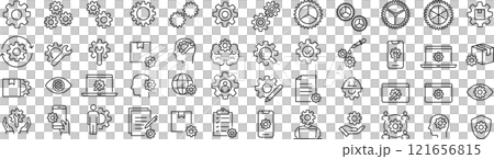 Set of monochrome line icons about gears in vector Set of monochrome line icons about gears in vector 121656815
