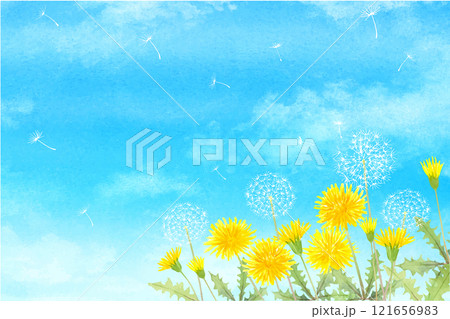 空に舞うタンポポの水彩イラスト 121656983