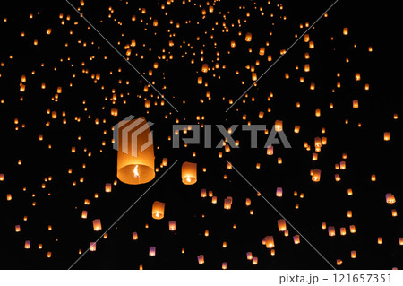 Enchanting Sky Lanterns at Yi-Peng Festival, Chiang Mai Thailand. Enchanting Sky Lanterns at Yi-Peng Festival, Chiang Mai Thailand. 121657351