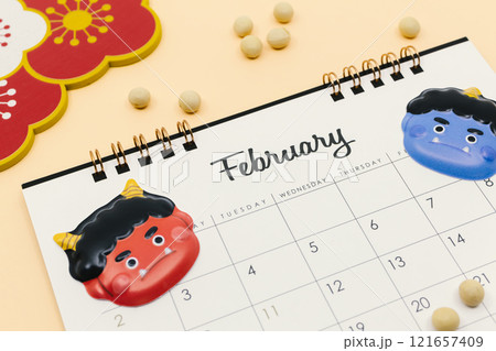 節分　2月のカレンダー　季節の行事 121657409