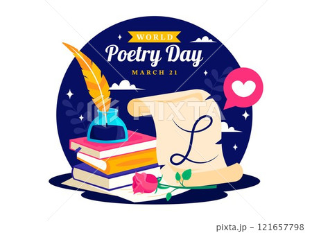 World Poetry Day Vector Illustration on March 21 featuring Writing Tools, Typewriter and Literature in a Flat Style Cartoon Background World Poetry Day Vector Illustration on March 21 featuring Writing Tools, Typewriter and Literature in a Flat Style Cartoon Background 121657798