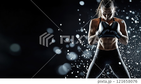 ファイティングスピリット溢れる女性ボクサー 121658076