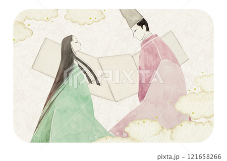 源氏物語　紫式部　46帖 椎本　水彩 イラスト 121658266