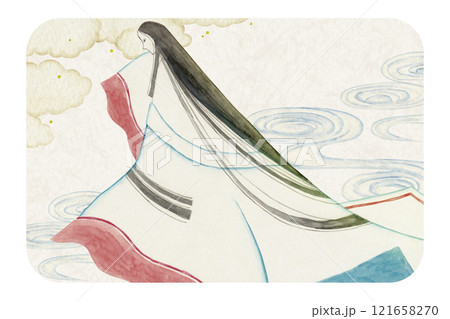 源氏物語　紫式部　49帖 宿木　水彩 イラスト 121658270