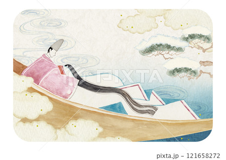 源氏物語 紫式部 51帖 浮舟 水彩 イラスト 源氏物語 紫式部 51帖 浮舟 水彩 イラスト 121658272