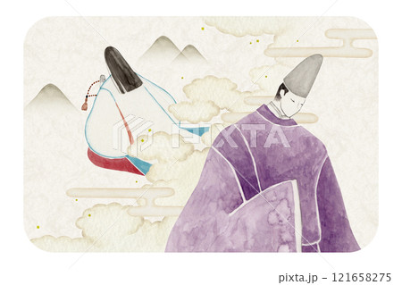 源氏物語　紫式部　54帖 夢浮橋　水彩 イラスト 121658275