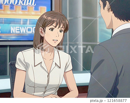 若い男性社員を諭す放送局の美人係長 121658877
