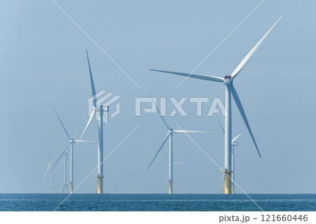 View of the Offshore wind power systems off the western coast of Taiwan. 121660446