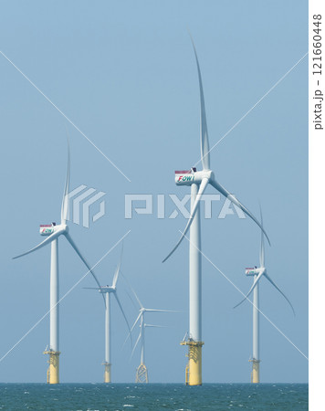 View of the Offshore wind power systems off the western coast of Taiwan. 121660448